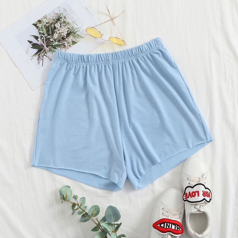 

Solid Elastic Waist Shorts, Baby blue