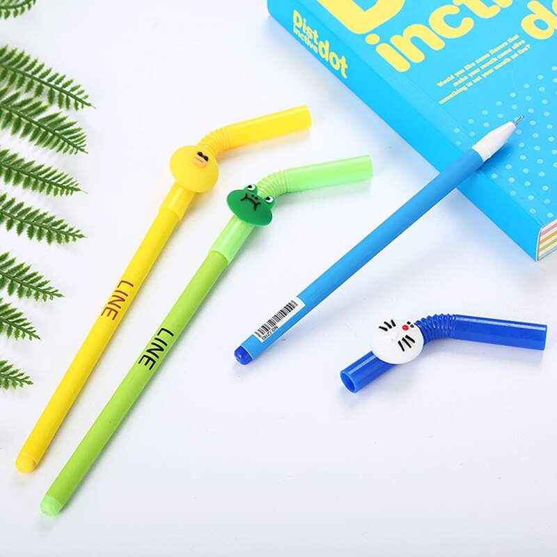 

6pcs Cartoon Straw Gel Pen, Black