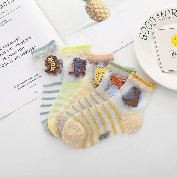 

5pairs Baby Dinosaur Pattern Socks, Multicolor