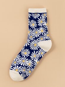 小雛菊圖案襪子 - 藏蓝色 - 查看 2