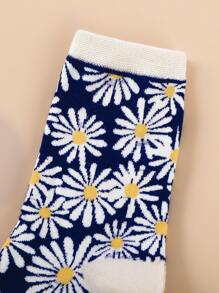 小雛菊圖案襪子 - 藏蓝色 - 查看 3