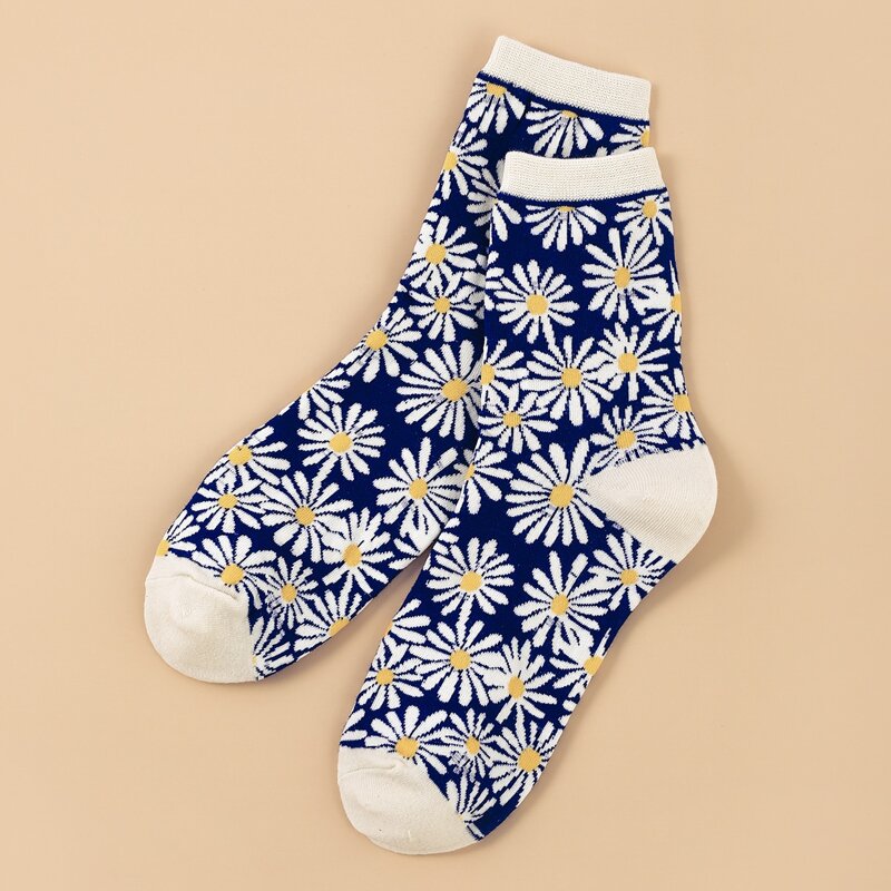 

Daisy Pattern Socks, Navy blue
