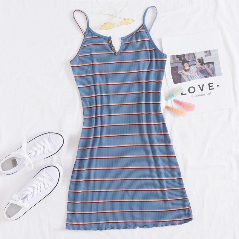

Notch Neck Striped Cami Dress, Multicolor