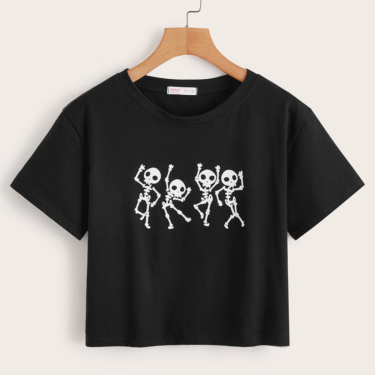 

Skull Print Crop Tee, Black