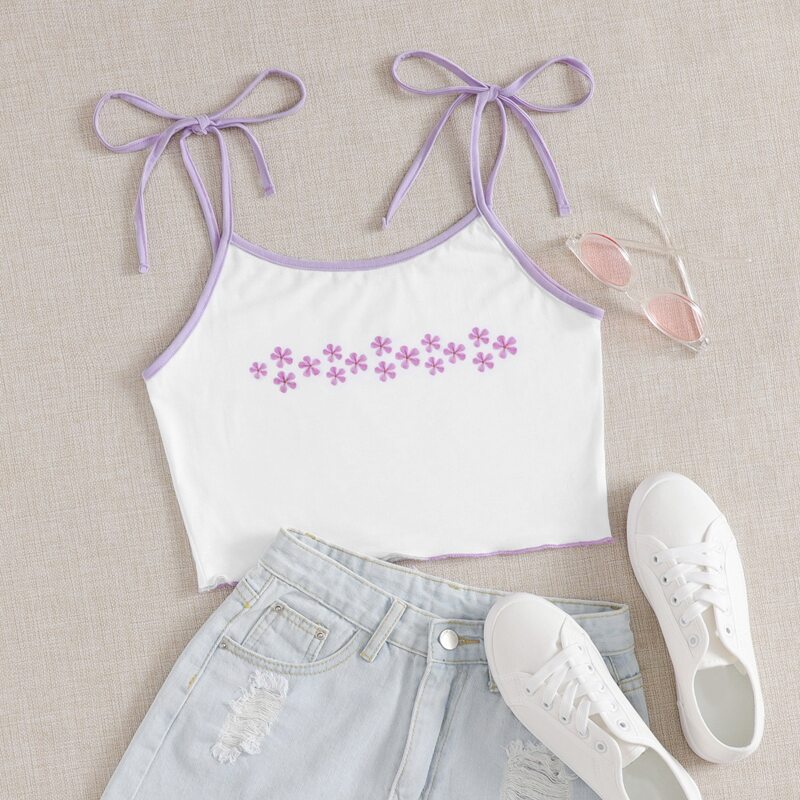 

Flower Print Crop Cami, White