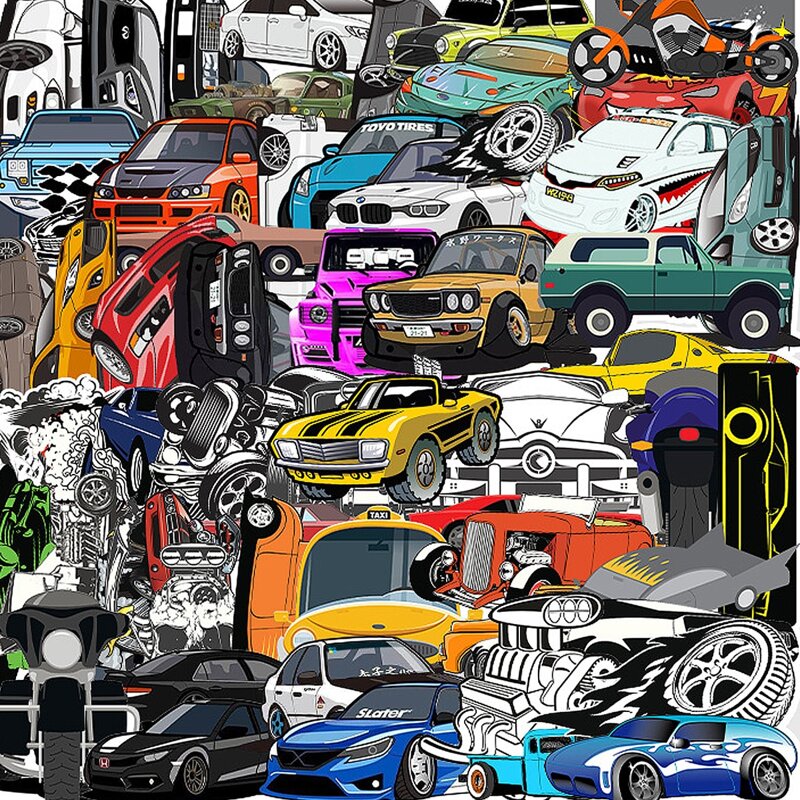 

61pcs Car Print Sticker, Multicolor