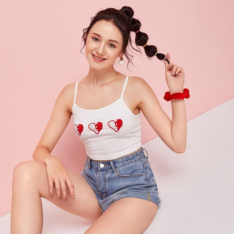 

Heart Graphic Cami, White