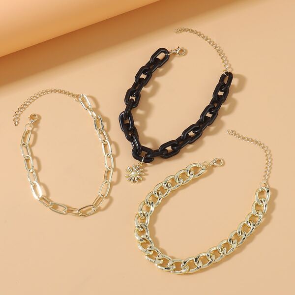 

3pcs Floral Charm Chain Bracelet, Multicolor