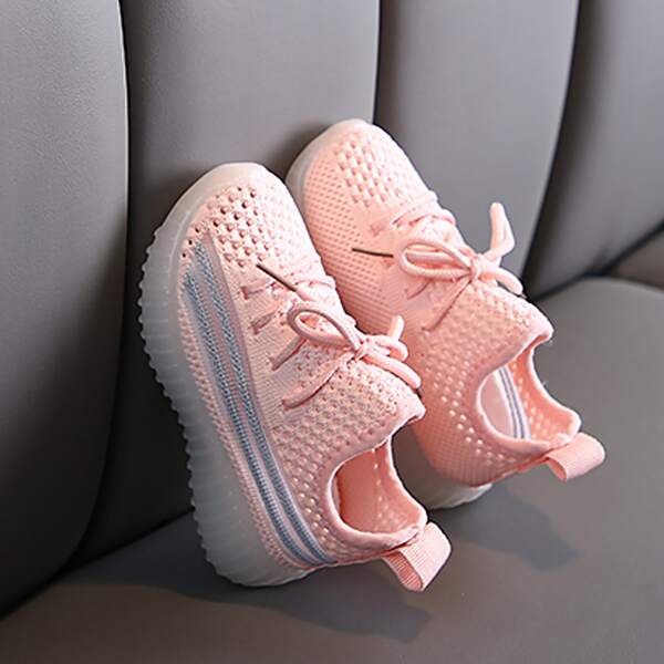 

Toddler Girls Lace-up Front Striped Graphic Knit Sneakers, Pink
