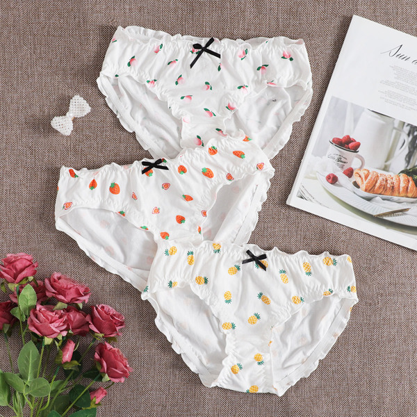 

3pack Fruit Lettuce Trim Panty Set, White