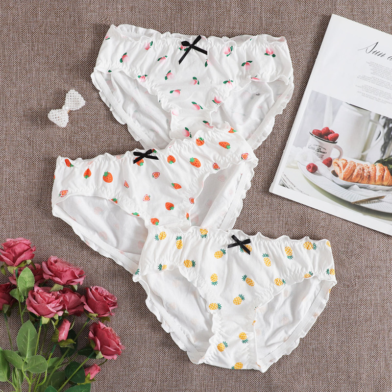 

3pack Fruit Lettuce Trim Panty Set, White
