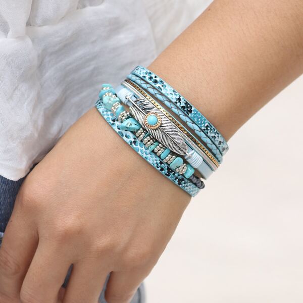 

Snakeskin Print Layered Bracelet, Blue