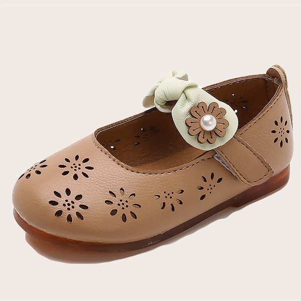 

Toddler Girls Bow Decor Hollow Out Flats, Coffee brown