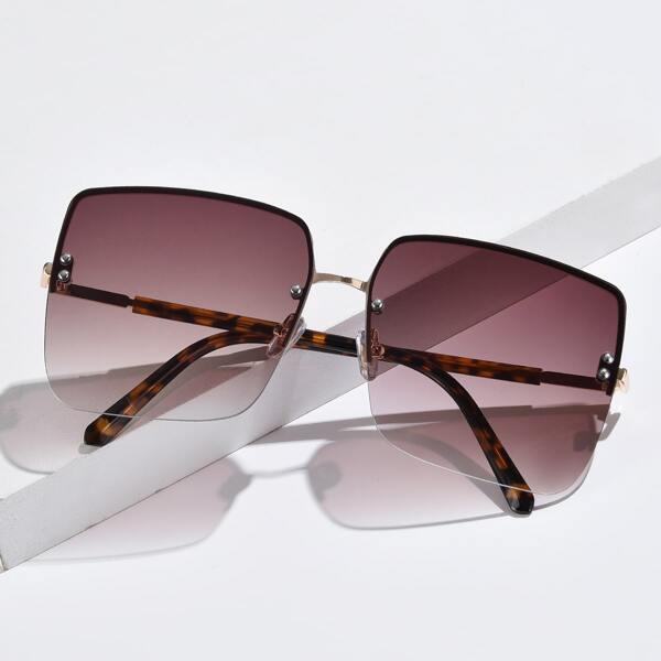 

Rimless Square Frame Sunglasses, Brown