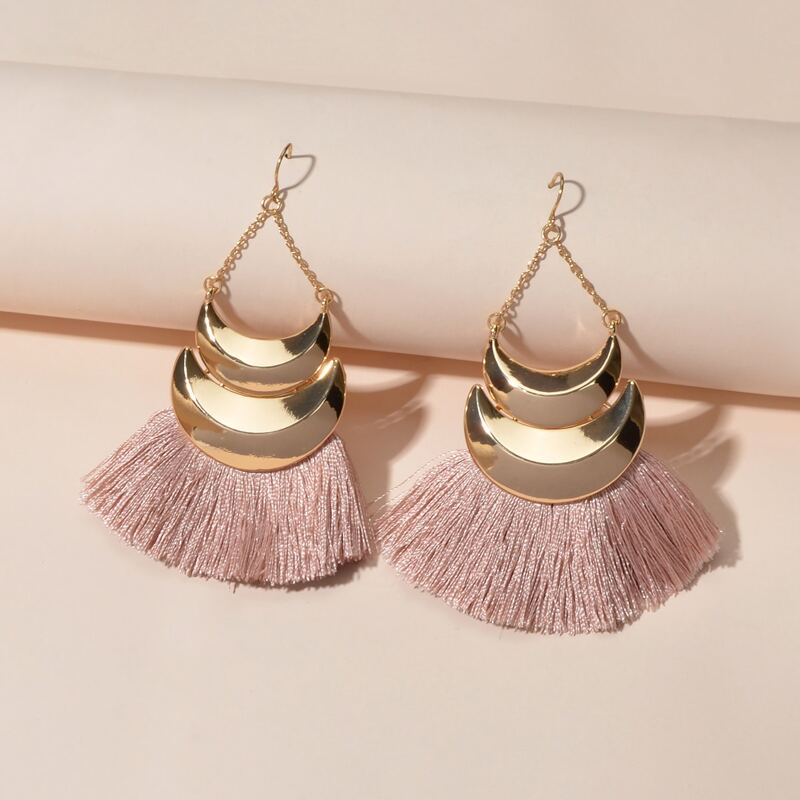 

Moon Tassel Drop Earrings, Brown