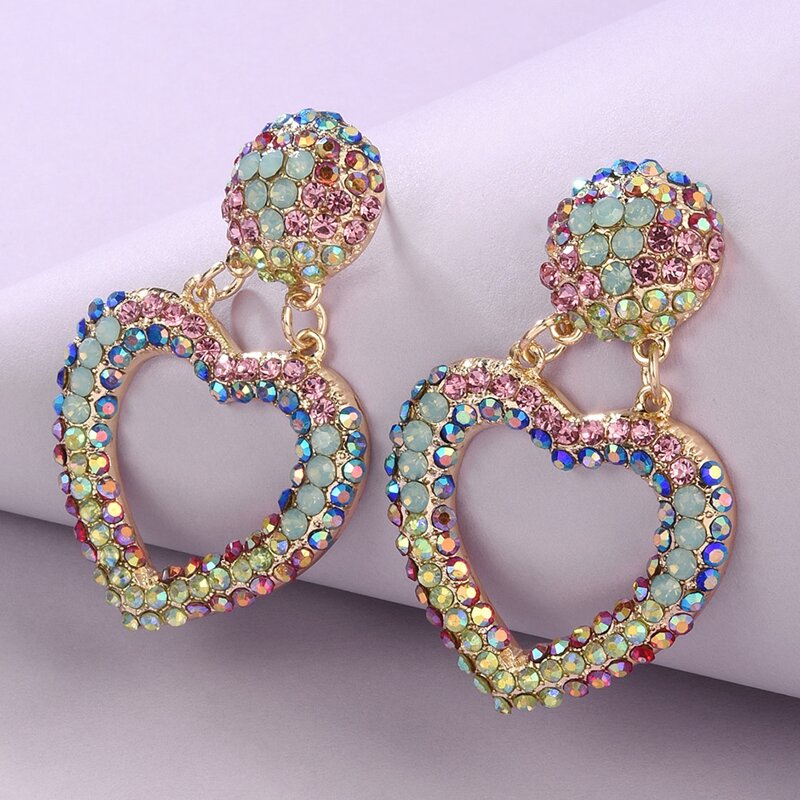 

Rhinestone Decor Heart Drop Earrings, Multicolor