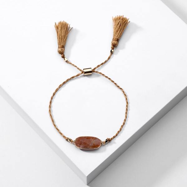 

Tassel Decor Braided Bracelet, Brown