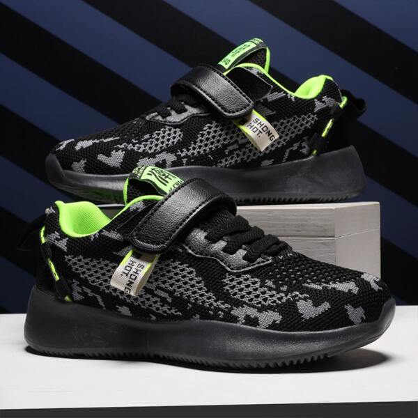

Girls Colorblock Velcro Strap Sneakers, Black