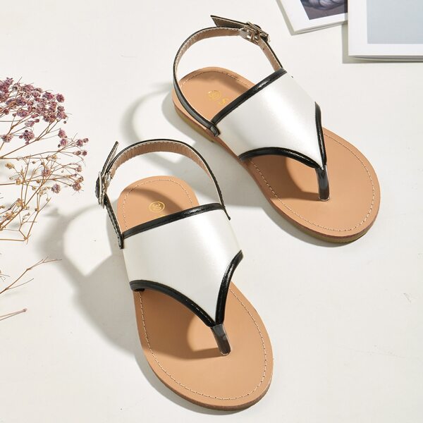 

Toddler Girls Toe Post Contrast Trim Sandals, White