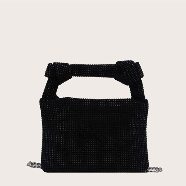 

Rhinestone Beaded Satchel Bag, Black