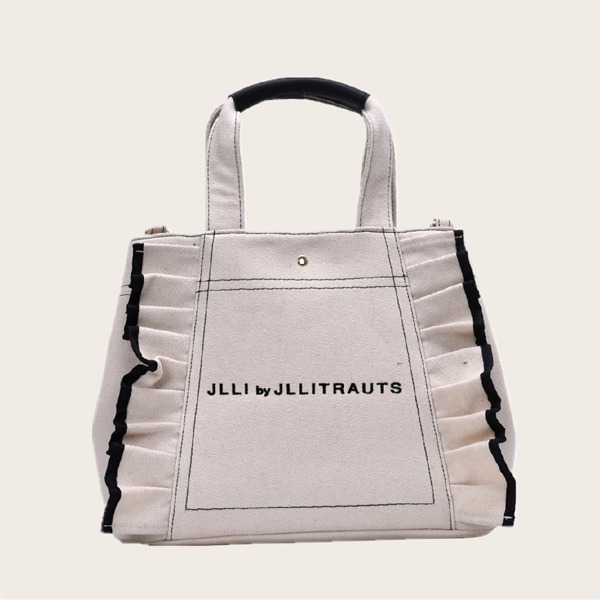 

Letter Graphic Ruffle Trim Satchel Bag, White