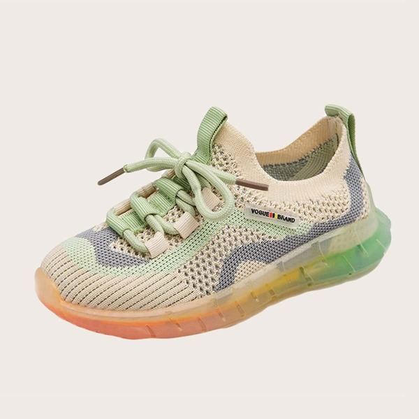 

Girls Lace-up Front Colorblock Knit Sneakers, Beige