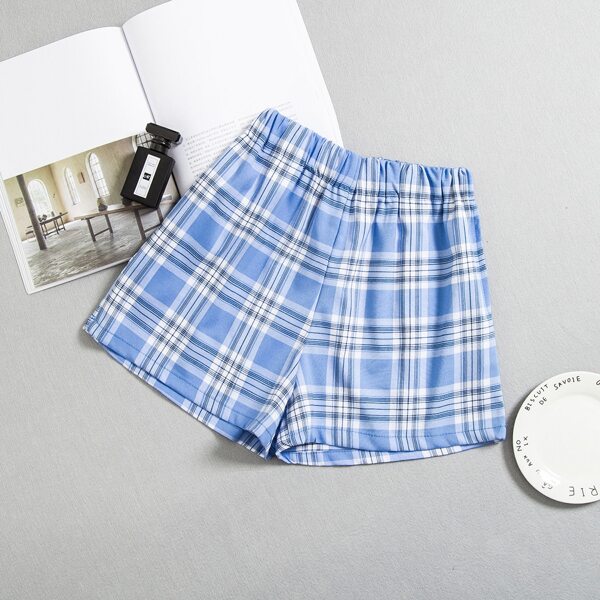 

Plaid Wide Leg Shorts, Blue