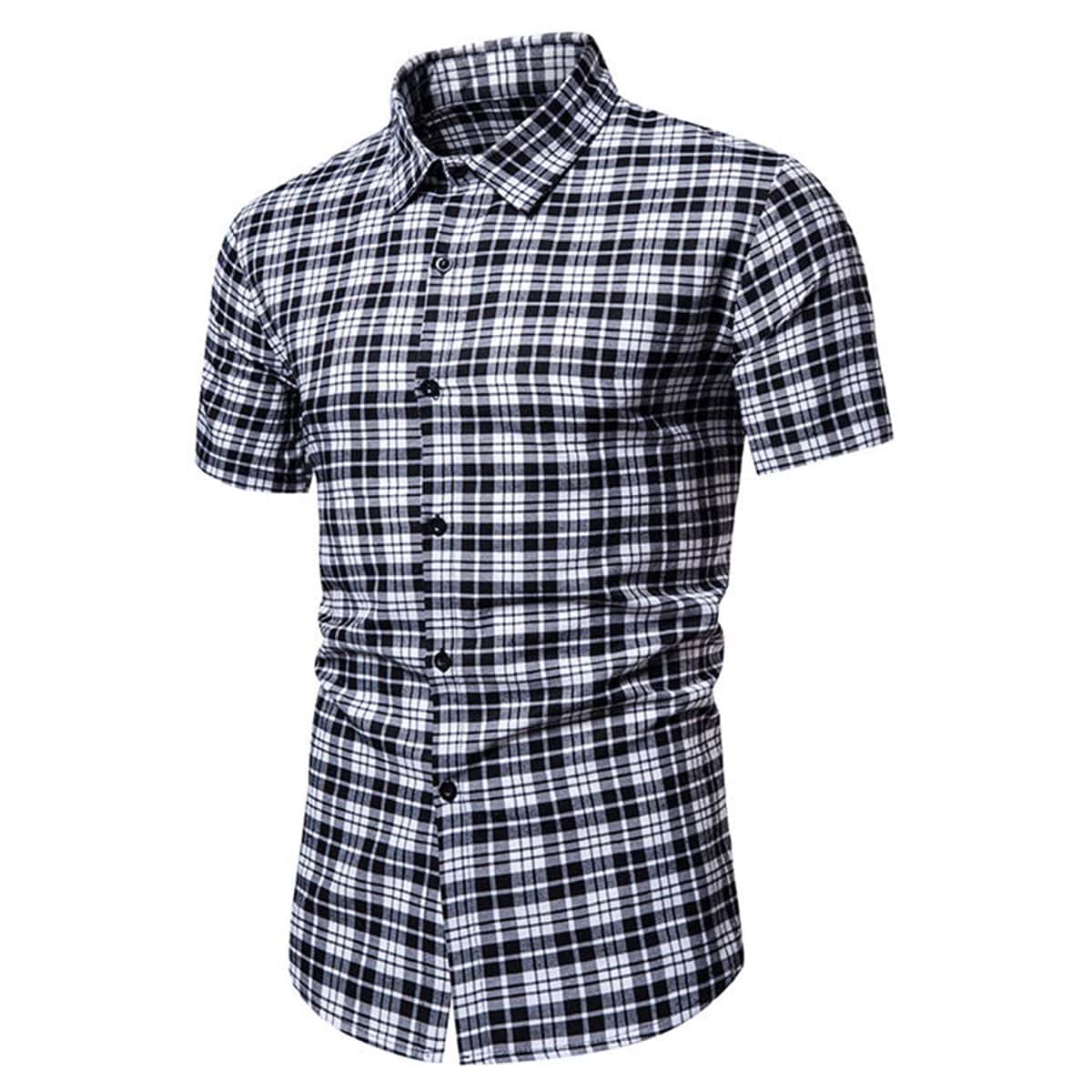 

Guys Plaid Button Up Shirt, Black and white