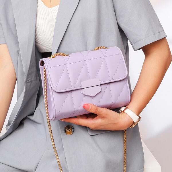 

Quilted Flap Chain Crossbody Bag, Purple