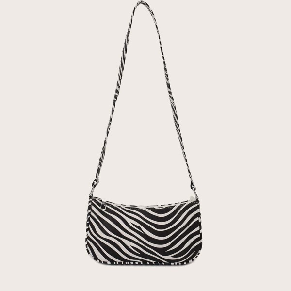 

Zebra Print Baguette Bag, Black and white