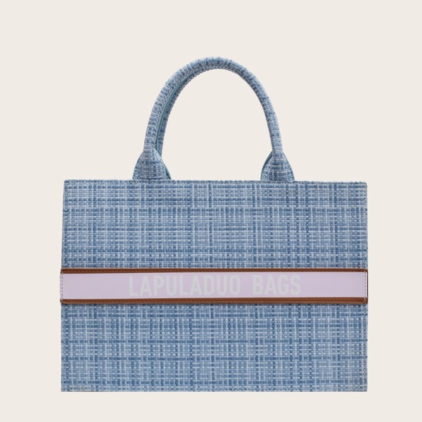 

Woven Detail Double Handle Satchel Bag, Blue