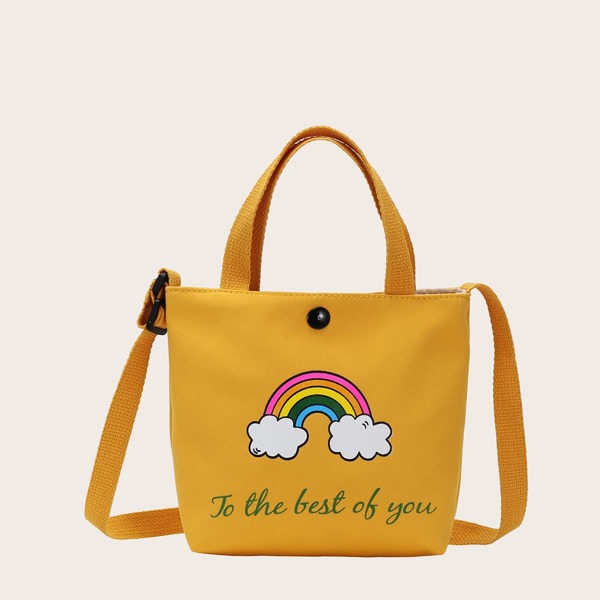 

Girls Rainbow Print Satchel Bag, Yellow
