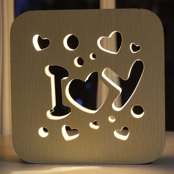

1pc Heart Hollow Wooden Light, White