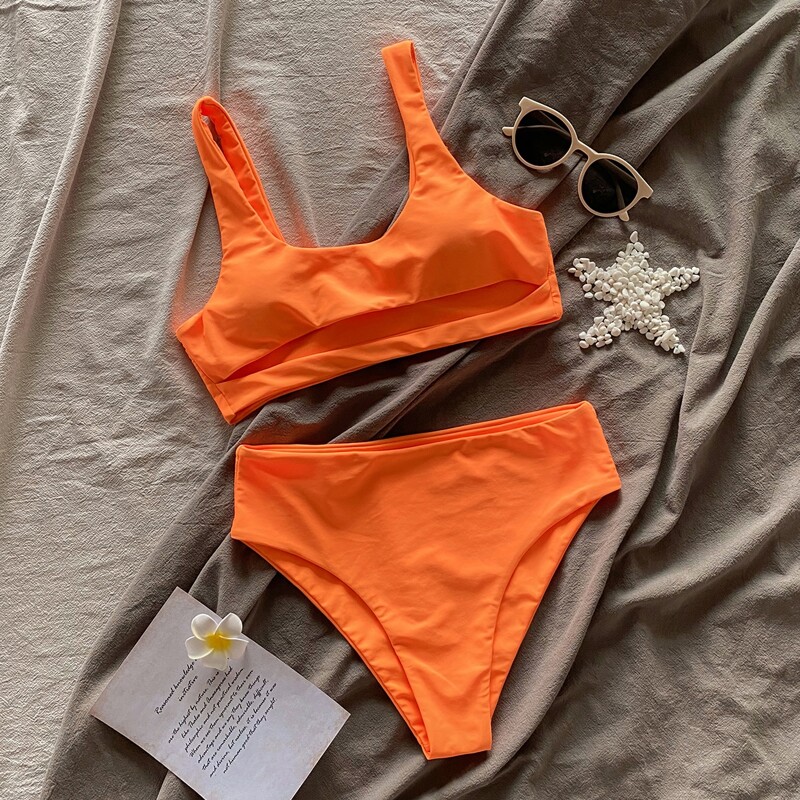 

Cut-out High Waisted Bikini Swimsuit, Orange bright