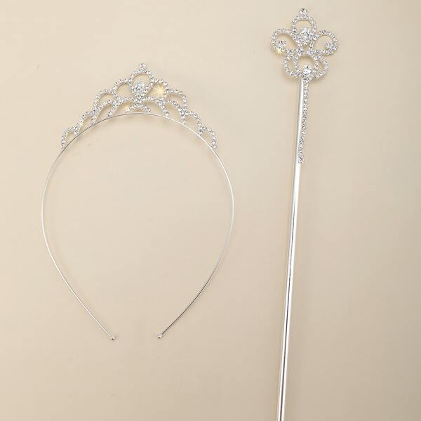 

2pcs Rhinestone Engraved Hair Accessory Set, Silver