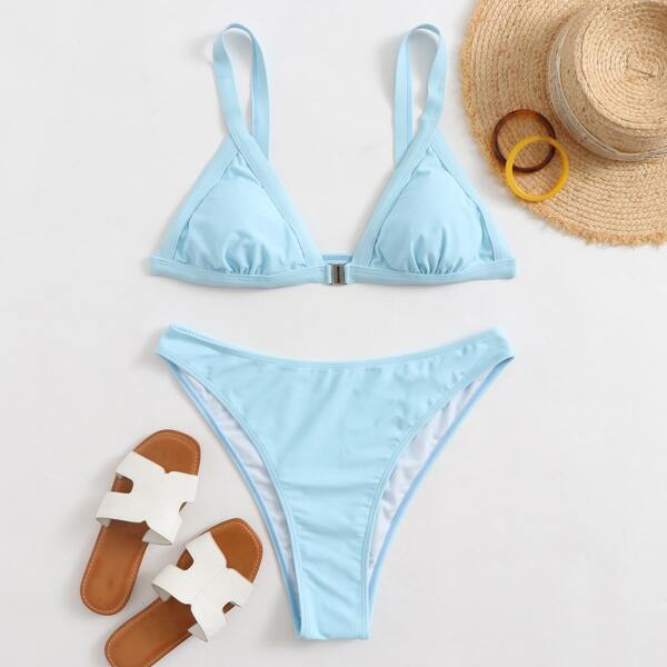 

Plus Triangle High Cut Bikini Swimsuit, Pastel baby blue
