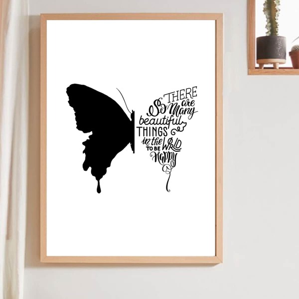 

Butterfly Print Wall Painting Without Frame, Black and white