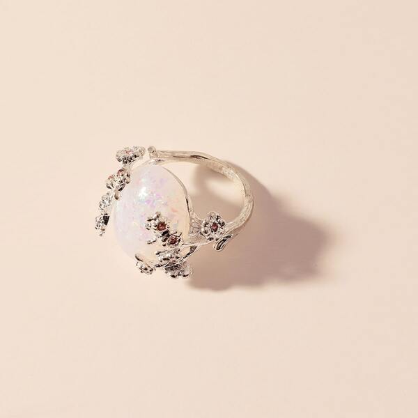 

Flower Gemstone Decor Ring, Silver