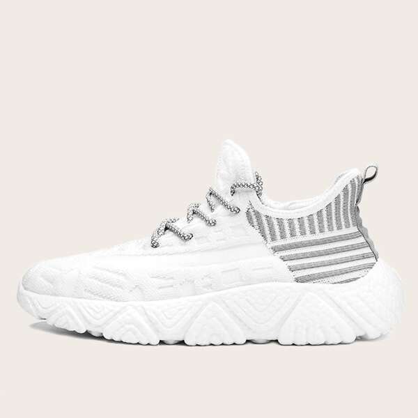 

Мужские контрастные трикотажные кроссовки на шнурках, Белый