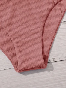 Plain Rib Bikini Set Summer Beach - Dusty Pink - View 5