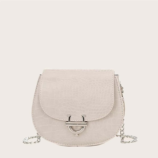 

Croc Embossed Saddle Bag, Beige