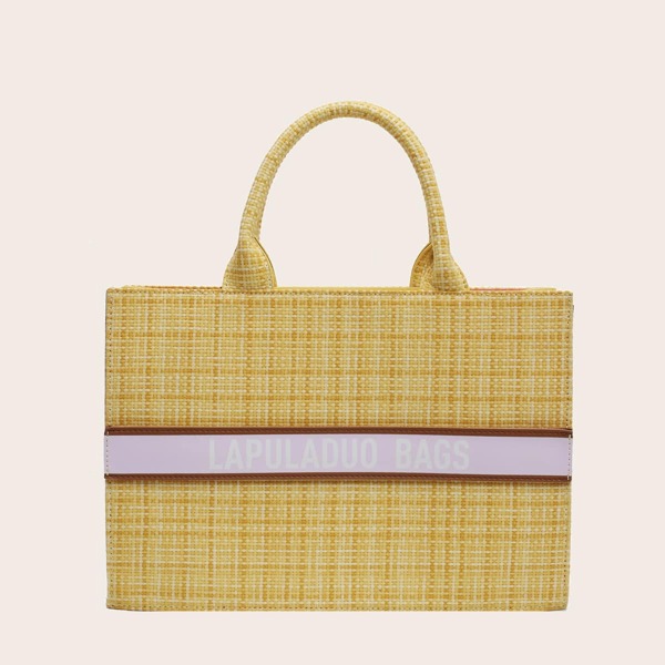 

Woven Detail Double Handle Satchel Bag, Yellow