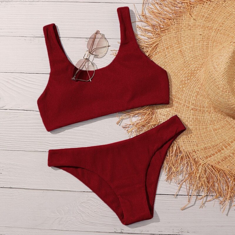 

Plain Rib Bikini Swimsuit, Burgundy