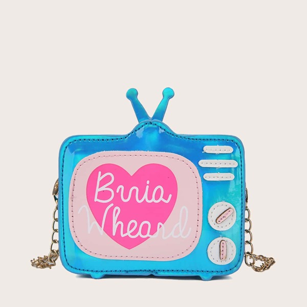 

Girls Letter Graphic Cartoon Crossbody Bag, Blue