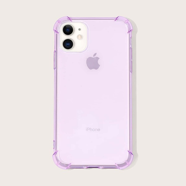 

1pc Solid Clear iPhone Case, Purple clear