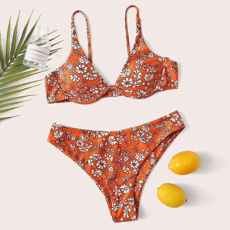 

Floral Underwire Bikini Swimsuit, Orange