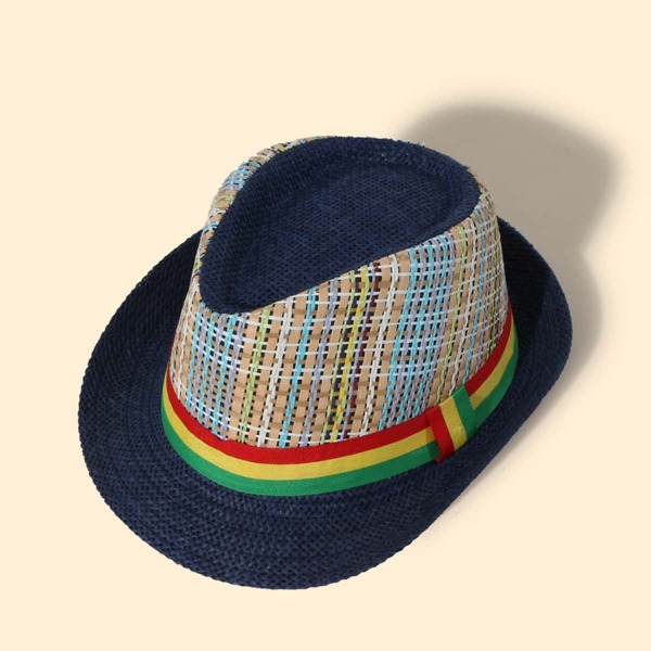 

Boys Striped Straw Trilby Hat, Navy blue