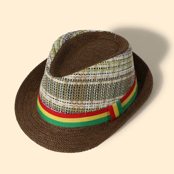 

Boys Striped Straw Trilby Hat, Coffee brown