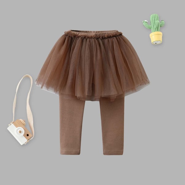 

Baby Girl Contrast Mesh Pants, Coffee brown
