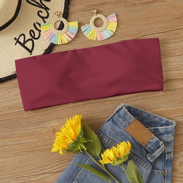 

Plain Bandeau Bikini Top, Redwood